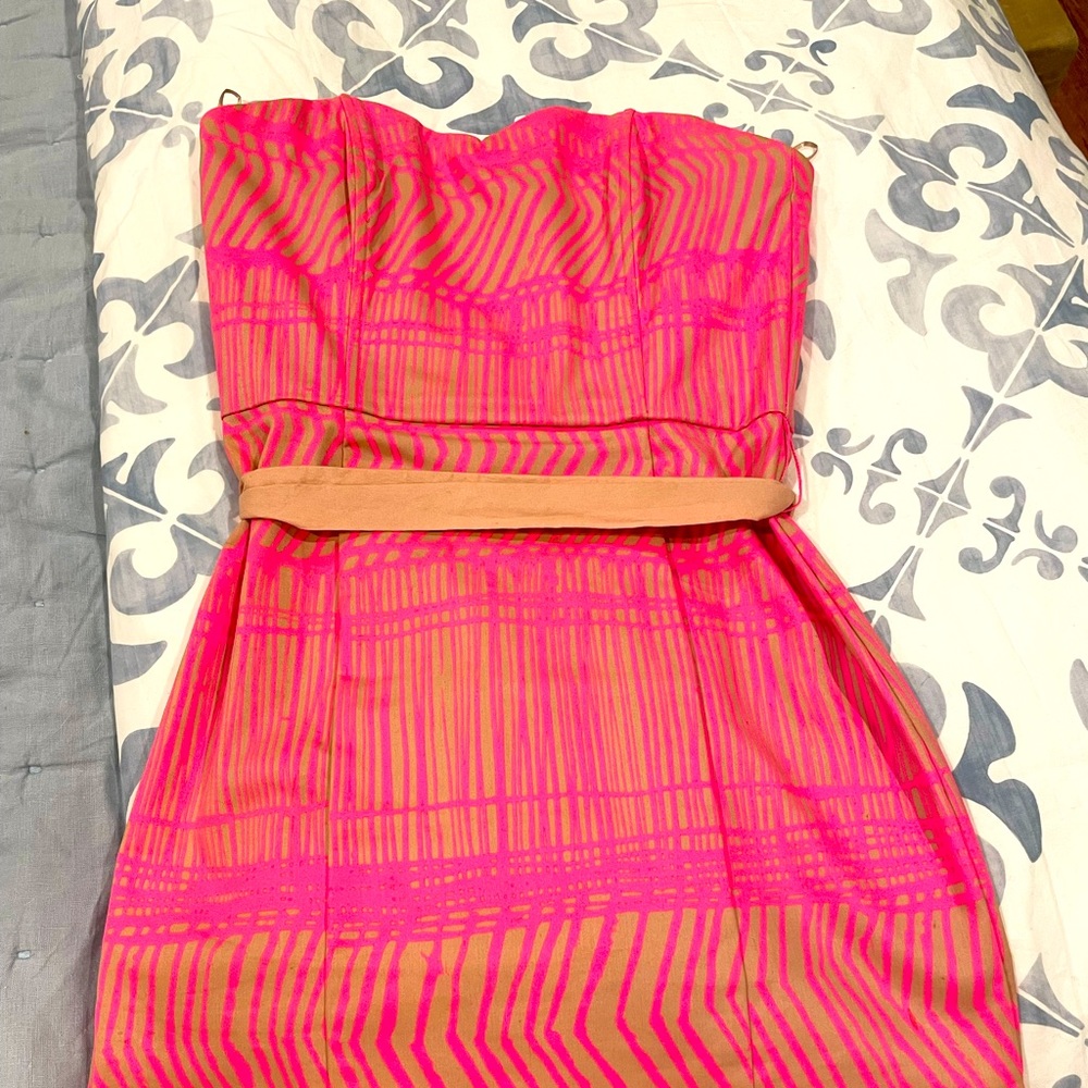 Neon pink H&M dress, size 6, belted waist